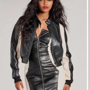 Women's Black and White Leather Jacket - Windsor